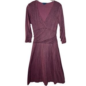 Boden Womens geometric stripe maroon v neck faux wrap tencel jersey midi dress